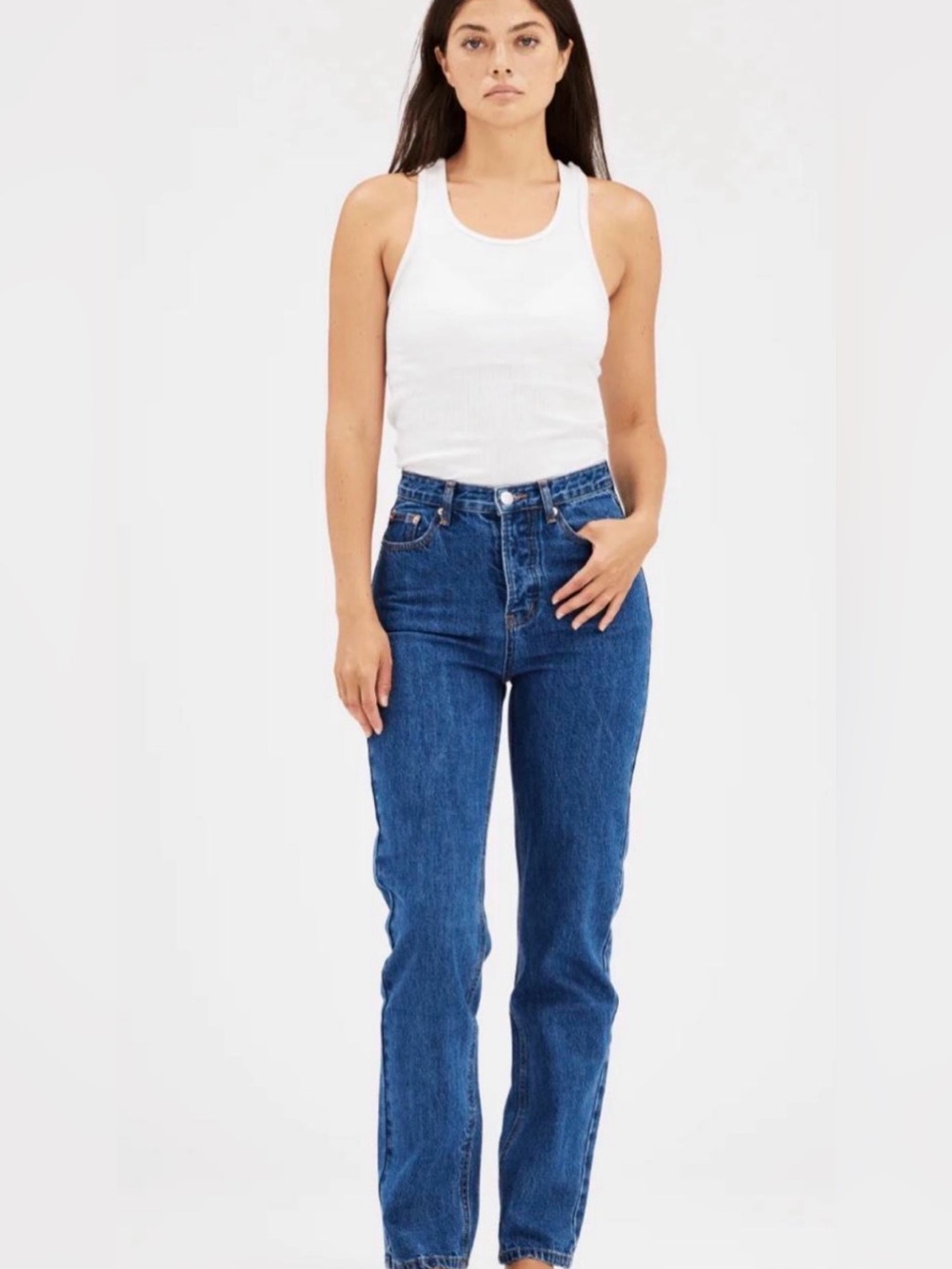 High-Rise Straight Leg Jeans in Classic Blue